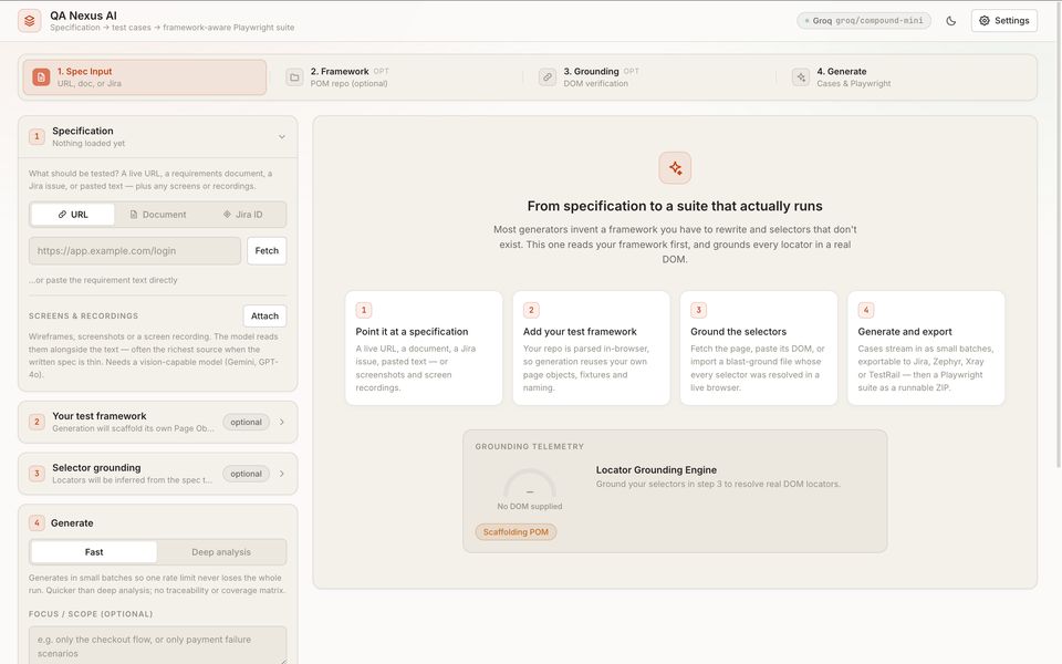 Screenshot of QA Nexus AI