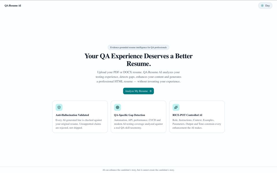 Screenshot of QA Resume AI