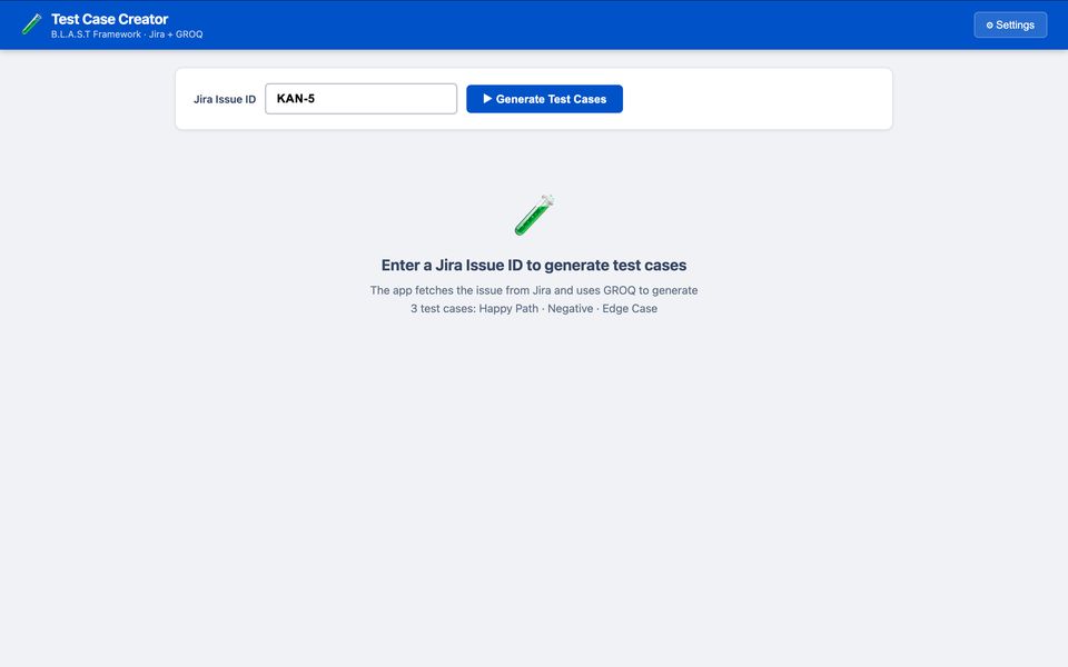 Screenshot of Test Case Creator
