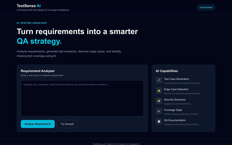 Screenshot of TestSense AI