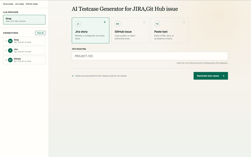 Screenshot of TraceQA — AI Test Case Generator