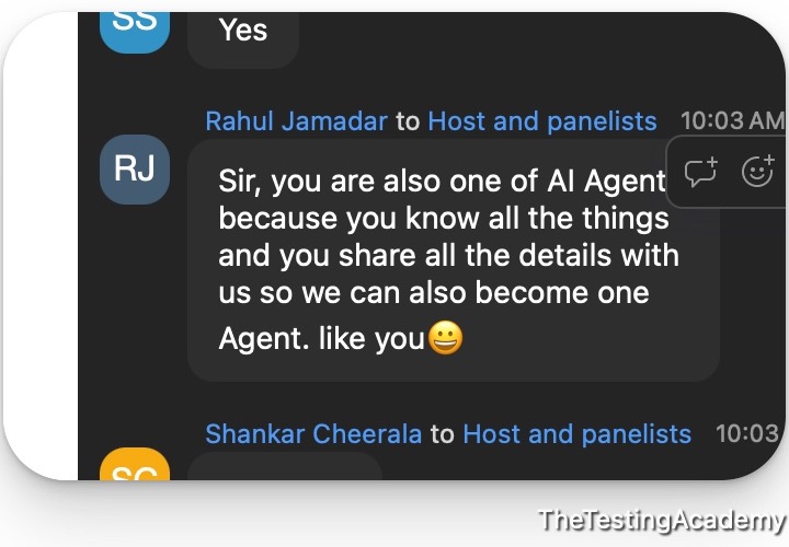 Live class chat message from Rahul Jamadar: you are also one of the AI agents, you know all the things and share all the details so we can become one too.