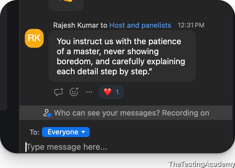 Live class chat message from Rajesh Kumar: you instruct us with the patience of a master, never showing boredom, carefully explaining each detail step by step.