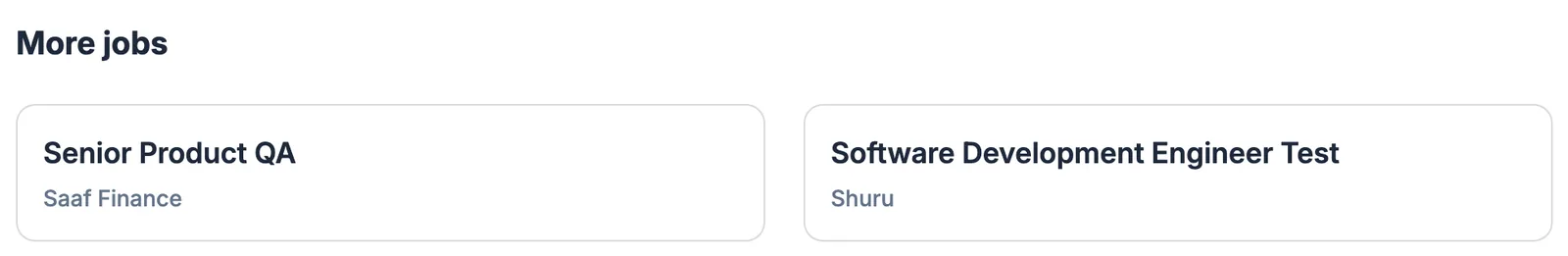 The More jobs section at the bottom of a job page, suggesting two similar QA roles with their company names.