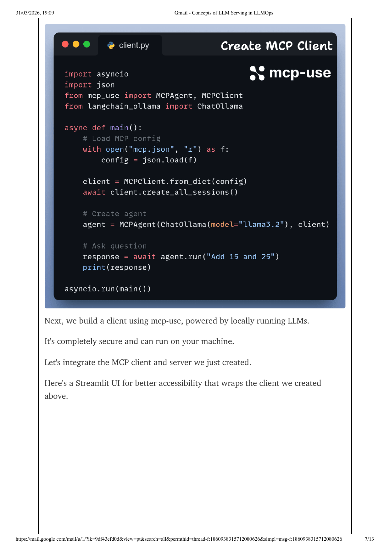 Local MCP client screenshot