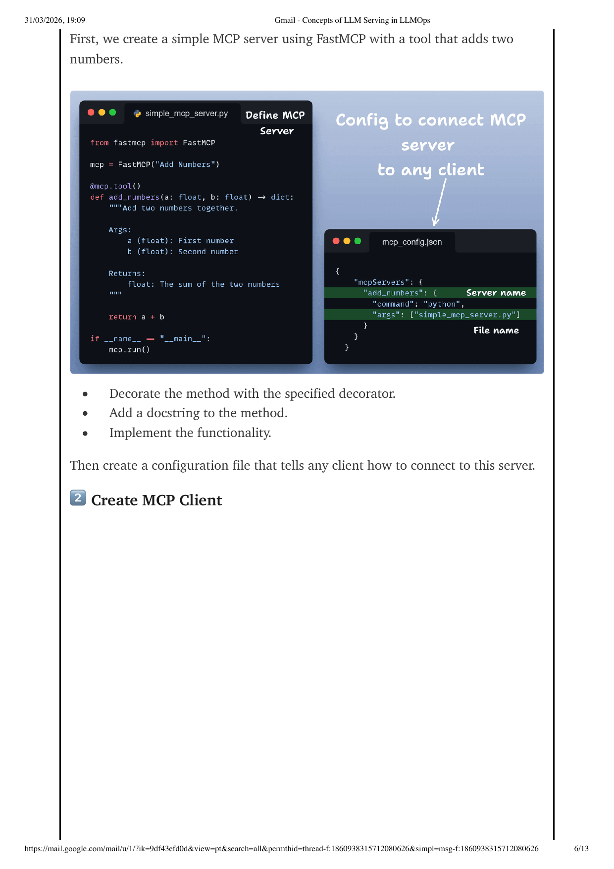 Simple FastMCP server and config screenshot
