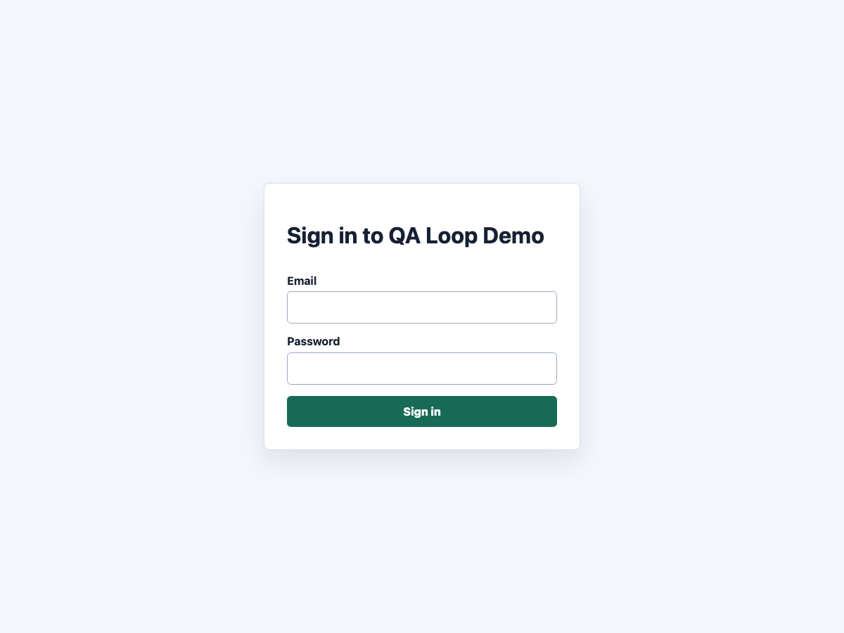 Synthetic login page with email, password, and Sign in controls